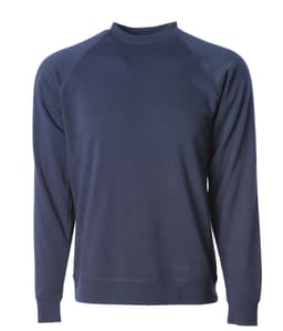 A navy unisex crew sweatshirt with long sleeves and a simple design. It features a logo on the front.