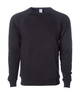 A black unisex crew sweatshirt with raglan sleeves and a branded tag in the neckline.