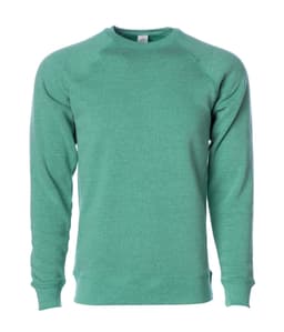 A green unisex crew sweatshirt with raglan sleeves and a logo on the front.
