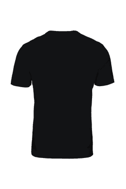 A black men's T-shirt with a simple design, featuring a logo on the back.