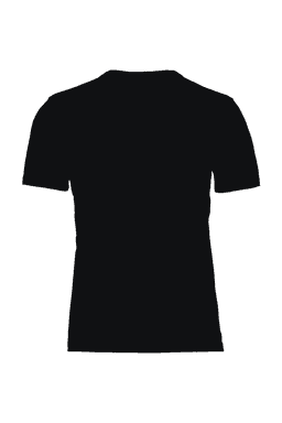 A black men's t-shirt with short sleeves and a fitted design, featuring a logo on the front.