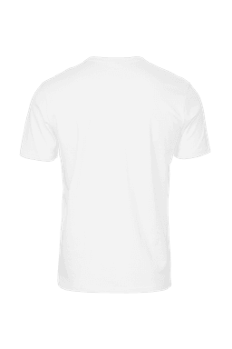 A white men's t-shirt featuring a plain back design and a logo.