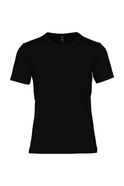 A black women's t-shirt, featuring a classic crew neckline and short sleeves, with a logo present.