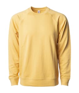 A unisex lightweight crew sweatshirt in a soft yellow colour, featuring a ribbed neckline and a logo.