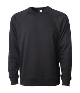A black unisex lightweight loopback terry crew sweatshirt with a simple design and a logo on the label.