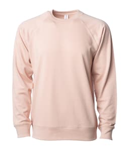 A unisex lightweight loopback terry crew in soft pink, featuring a classic crew neck and long sleeves.