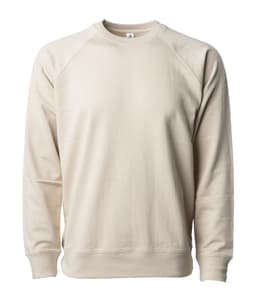 A unisex lightweight crew sweatshirt in a soft beige colour, featuring a simple design and raglan sleeves.