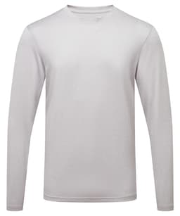 A long sleeve performance T-shirt in grey, featuring a simple design and a small logo.
