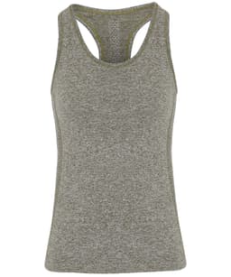 A grey sports vest featuring a racerback design and a textured fabric. The product includes a logo.