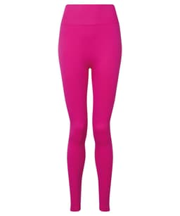 Bright pink seamless leggings with a high waistband and a smooth design, featuring a logo.