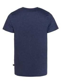 A navy blue men's t-shirt, featuring a plain design and a small logo on the back.