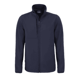 A navy Basecamp Softshell Jacket with a zippered front and a collar, featuring a tone-on-tone logo.