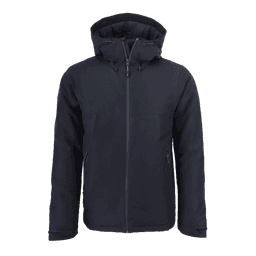 A Thermic Insulated Jacket in dark navy, featuring a hood and zippers on the pockets. It has a logo on the chest.