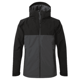 A thermic insulated jacket in black and grey, featuring a hood and zippered pockets. It has a logo on the chest.