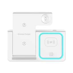 A white 15W 3-in-1 fast wireless charger featuring an illuminated edge and a branding logo.