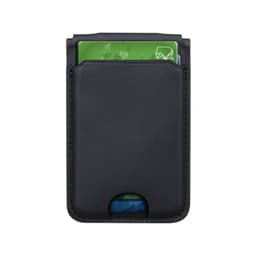 A black magnetic card wallet with slots for cards, designed for wireless charging capabilities.