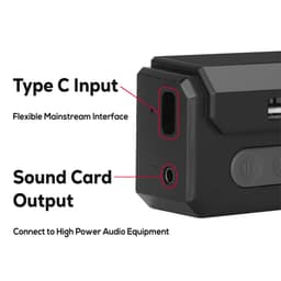A black speaker phone with Type C input and sound card output ports on the side.