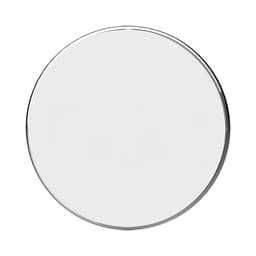 A round mirror with a sleek silver border, featuring a reflective surface.