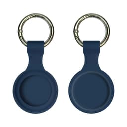 A navy blue silicone Airtag case featuring a keyring, with a simple, sleek design.