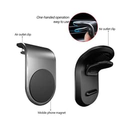 A magnetic car phone holder in black and silver features an air outlet clip for easy one-handed operation.