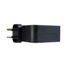 A black 100 Watt GaN quick charger with prongs for plugging into a power outlet. It features a simple design and has a logo.