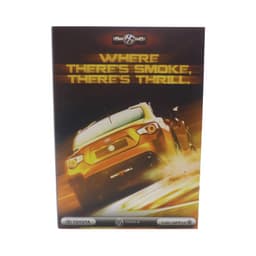 A promotional product featuring a yellow and black racing car on a vibrant background with a logo.