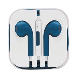 A pair of blue Razor Cabled Earphones neatly packaged in a white case with a control button.