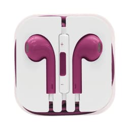 Razor Cabled Earphones in a compact case, featuring purple earbud design with a white casing and a control button.