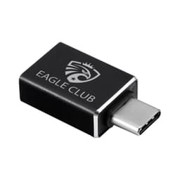 A black USB 3.0 to Type-C adapter with a metallic connector and a logo on the side.