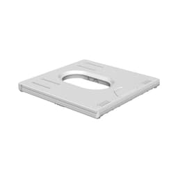 A white foldable laptop stand with a cut-out handle and adjustable features for easy portability.