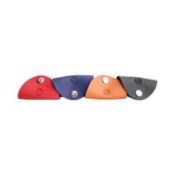 A selection of four Cordy Cable Wraps in red, blue, orange, and grey, featuring a small logo and snap closure.