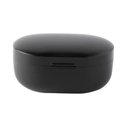 A black charging case for wireless earbuds, featuring a smooth, rounded design.