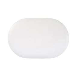 A white charging case for wireless stereo earbuds, featuring a smooth, oval shape and a minimalistic design.