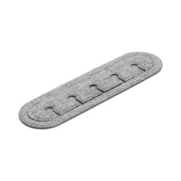 A grey cable organiser made from RPET, featuring multiple slots for neatly tidying cables. It has a logo on the surface.