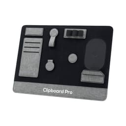 A grey Clipboard Pro Laptop Organiser featuring various compartments and a brand logo, designed for office use.