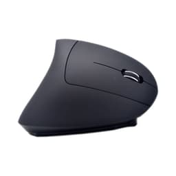 An ergonomic wireless mouse in sleek black design, featuring a curved shape for comfortable grip.