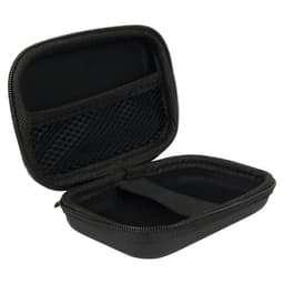 A black zippered case with a mesh pocket and a strap inside, designed for storage.