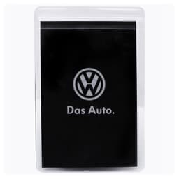 A clear press lock pouch featuring a black background and a logo. Suitable for miscellaneous storage.