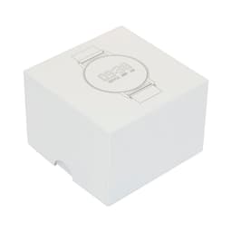 A white gift box for pen packaging, featuring minimalist design elements and a logo.