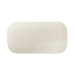 A hinged box in a light cream colour, featuring a smooth surface and rounded edges, with a logo present.