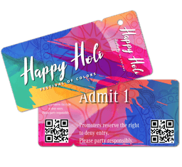 A colourful promotional combo card featuring a floral design and a logo, with QR codes on both sides.