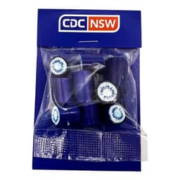 A pack of blue rock candy pieces in a clear bag, featuring a logo on the packaging.