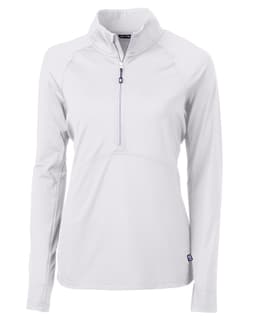 A light grey half-zip jacket with a fitted design and long sleeves, featuring a small logo.
