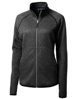 A full zip jacket in charcoal grey with a fitted design and a logo on the chest.