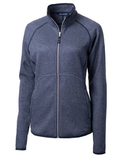 A dark grey full zip jacket for women, featuring a zip closure and a sleek, fitted design. It has a logo on it.