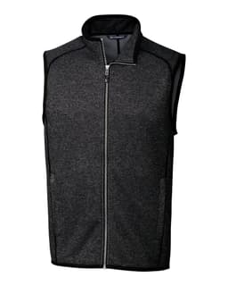 A men's sleeveless vest in a dark grey colour with a zippered front and stylish design, featuring a logo.