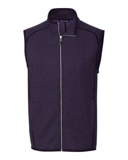 A men's sleeveless vest in a dark purple fabric featuring a front zip and a contrasting inner lining.