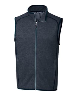 A grey sleeveless vest with a zip closure and contrasting trim, featuring a logo on the chest.