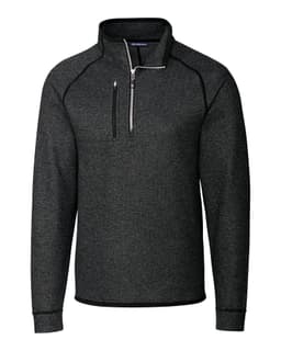 A polar fleece half zip jacket in dark grey with a zippered chest pocket and a logo.