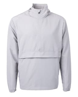 A light grey men’s anorak jacket with a half-zip front and a collar. It features a logo on the chest.